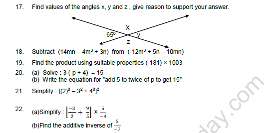 CBSE Class 7 Mathematics Worksheet Set N Solved